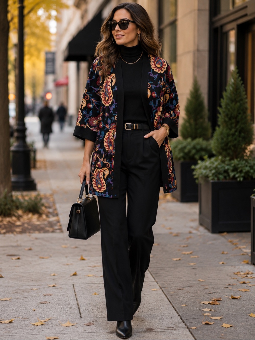 CHICO'S Women's Black Multicolor Embroidered Paisley Cardigan Kimono S/M